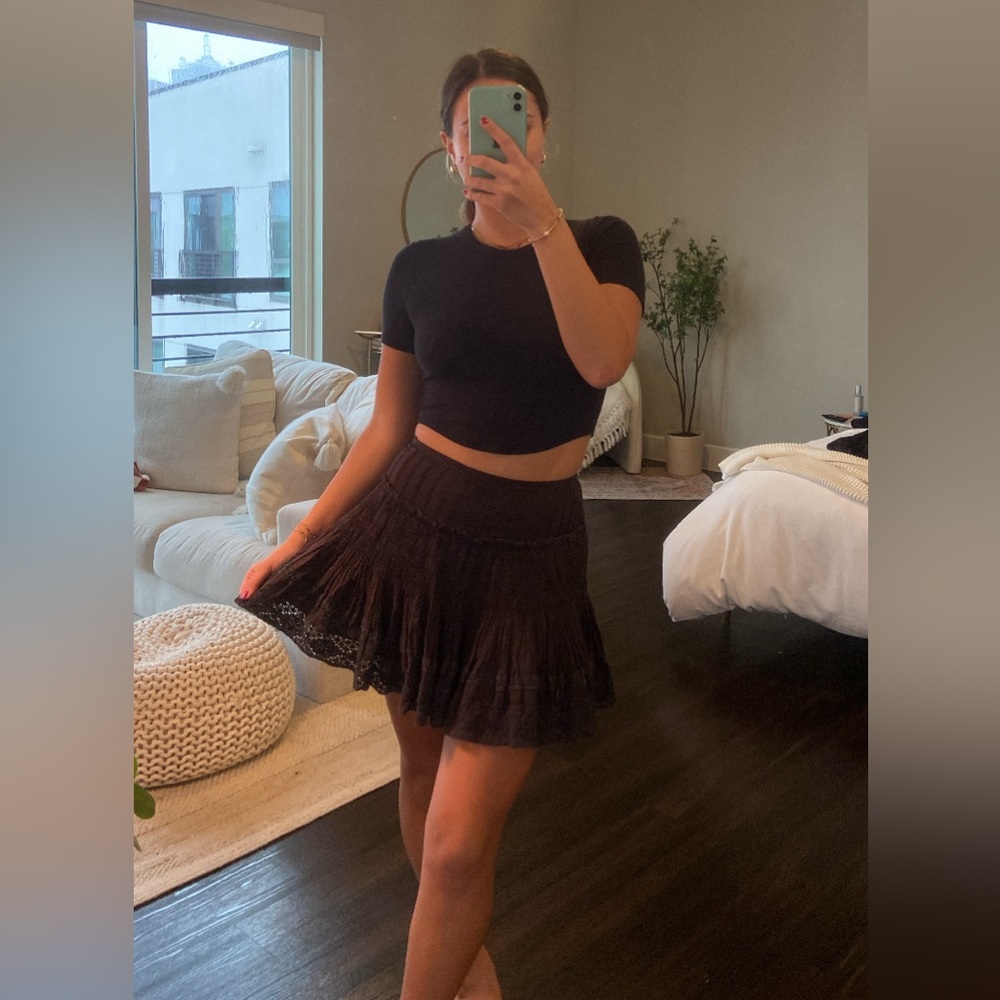 Love Shack Fancy Black Ruffle Mini Skirt
